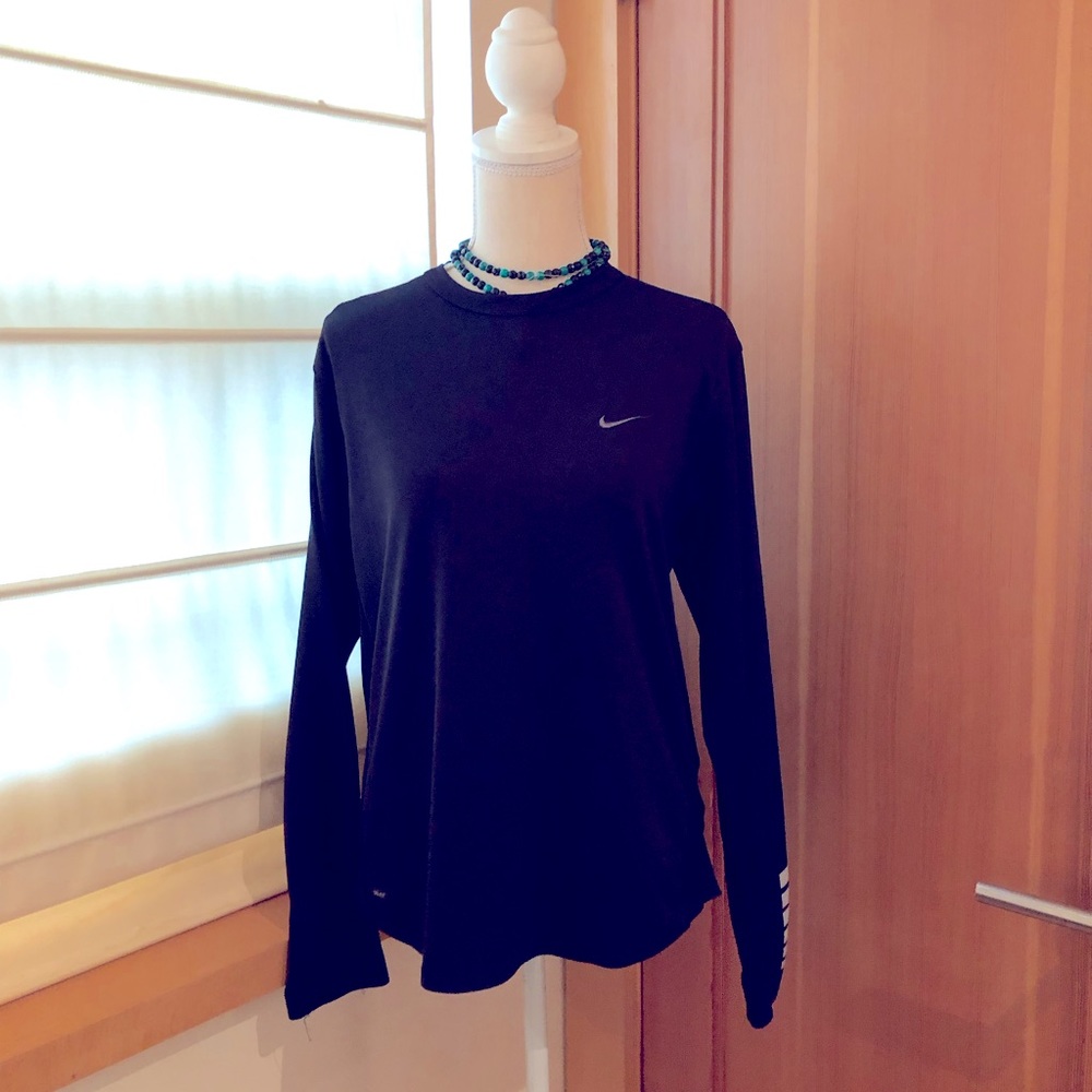 Black Nike Dry fit long sleeve athletic shirt.